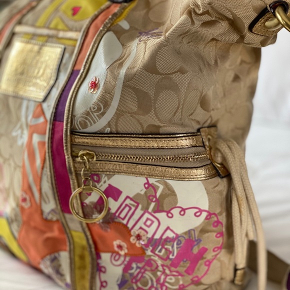 VINTAGE COACH POPPY 2010 TOTE 2/WAY BEIGE CANVAS - Picture 7 of 13